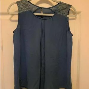 Deep blue formal blouse with lace overlay